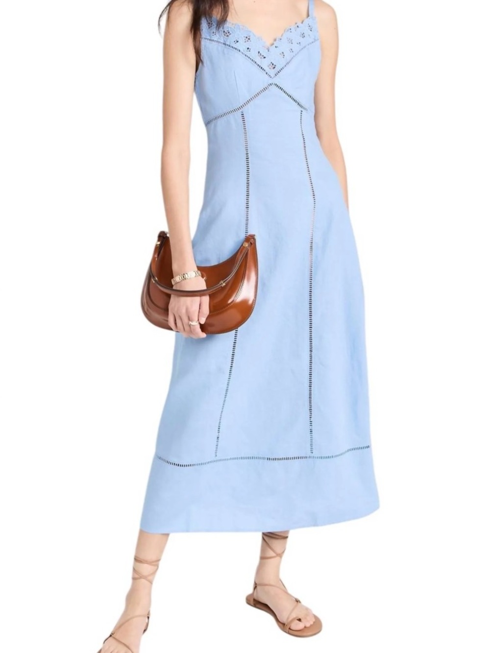 Madewell Light Blue Eyelet-Trim Midi Dress - Women